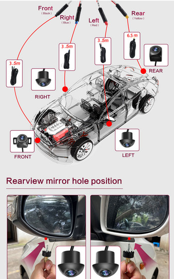 Για Android με ενσωματωμένη εφαρμογή 360 3D Around view 360 κάμερα αυτοκινήτου Πανοραμικό σύστημα εικόνας 360 Αξεσουάρ κάμερας αυτοκινήτου