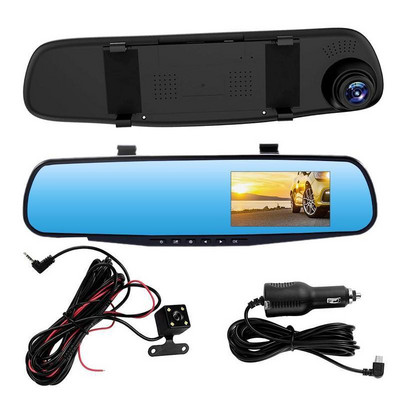 Καθρέφτης αυτοκινήτου 4,3 ιντσών με κάμερα Dvr Dash Cam Βίντεο με φακό μπροστινή κάμερα Διπλή νυχτερινή εγγραφή πίσω και αυτόματη προβολή Reverse V D1z4