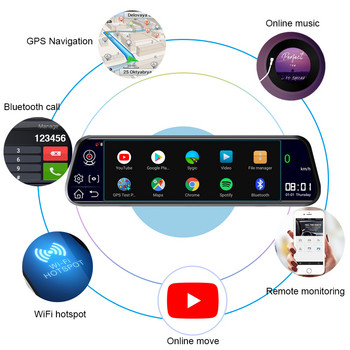 4G Εγγραφή βίντεο με καθρέφτη οπισθοπορείας αυτοκινήτου Οθόνη αφής 10 ιντσών με διπλό φακό Dashcam Android 8.1 GPS Navigator ADAS DVR Κάμερα οπισθοπορείας