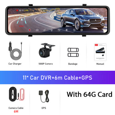 Jansite Car Dvr 11 inch 2K Ecran tactil Ecran de înregistrare video Oglindă de streaming cu cameră față spate camera de bord pentru viziune de noapte