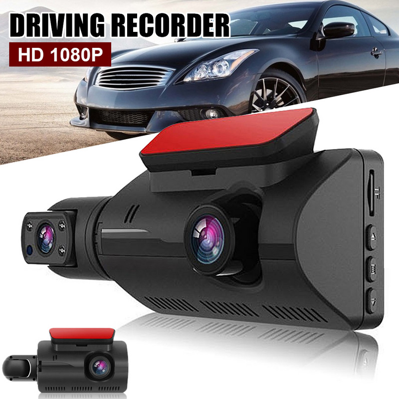 1080P Dash Cam priekinė ir kabinos dvigubo objektyvo automobilinė kamera 3 colių ekranas 110° plataus kampo naktinio matymo kilpos įrašymo judesio jutiklis