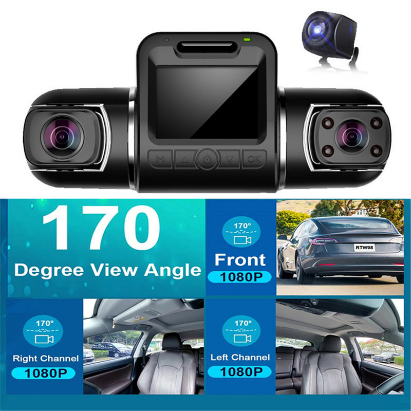 3 kanalų Dashcam 360° panoraminis automobilinis DVR 4 infraraudonųjų spindulių LED lemputės 3*1080p WiFi valdymo vaizdo registratorius UHD naktinis matymas 24h parkavimas