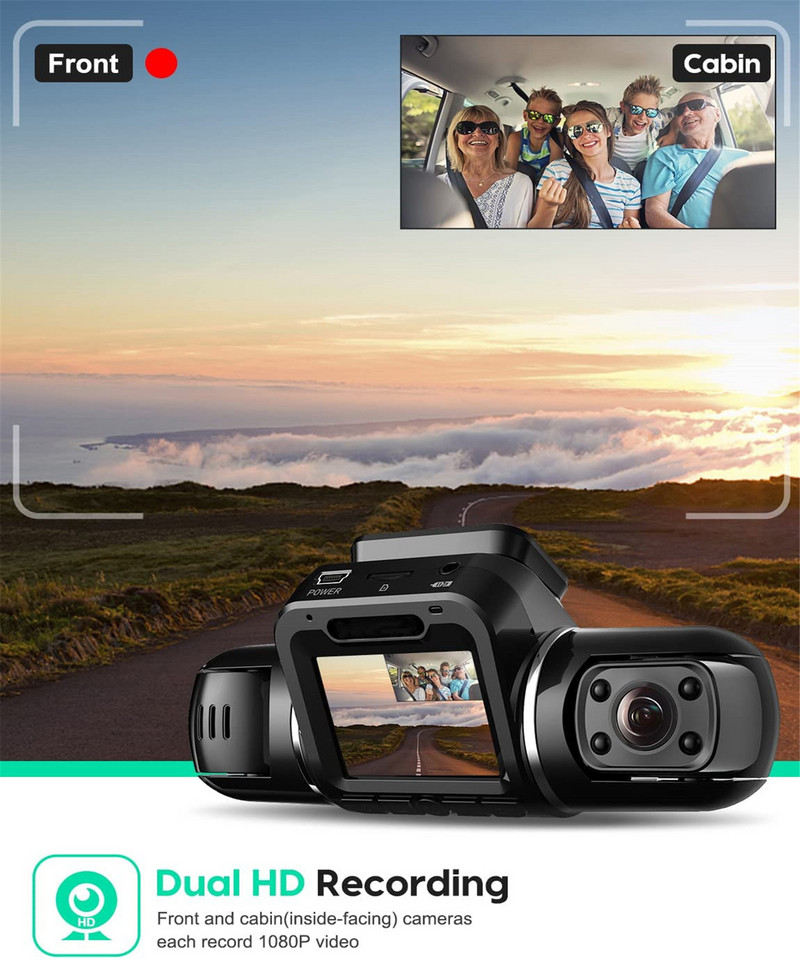 3 kanalų Dashcam 360° panoraminis automobilinis DVR 4 infraraudonųjų spindulių LED lemputės 3*1080p WiFi valdymo vaizdo registratorius UHD naktinis matymas 24h parkavimas