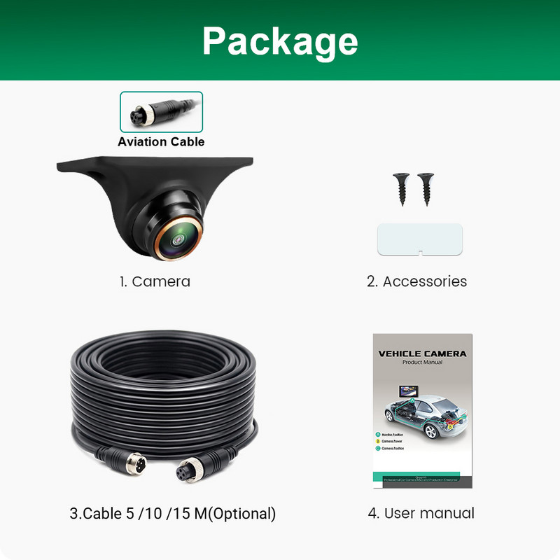 MCCD 170° Ευρυγώνια AHD 1080P 360° Ρυθμιζόμενη εφεδρική κάμερα πίσω όψης με βύσμα προσαρμογέα καλωδίου 15M Aviation Head 4 ακίδων