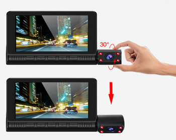 Автомобилен DVR с 3 обектива 4-инчов 1080P Dash Cam 1080P HD Рекордер за нощно виждане с камера за обратно виждане Видеорекордер с твърд диск