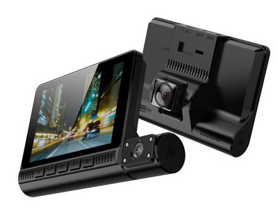 3 objektīvu automašīnas DVR 4 collu 1080P Dash Cam 1080P HD nakts redzamības ierakstītājs ar atpakaļskata atpakaļskata kameru cietā diska video ierakstītāju