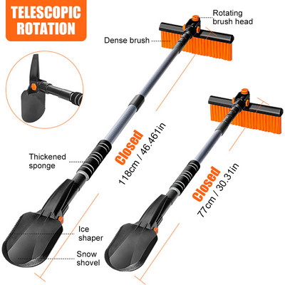 Ξύστρα πάγου για φτυάρι αυτοκινήτου με λαβή αφρού με επεκτεινόμενη λαβή βούρτσας Πολυλειτουργικό εργαλείο καθαρισμού αυτοκινήτου Χειμερινό αφαίρεση χιονιού πάγου