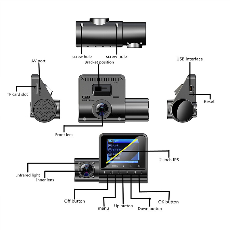 Car Dash Cam recorder Auto DVR full HD 1080P lentilă duală Modul GPS Track recorder WiFi Monitor parcare