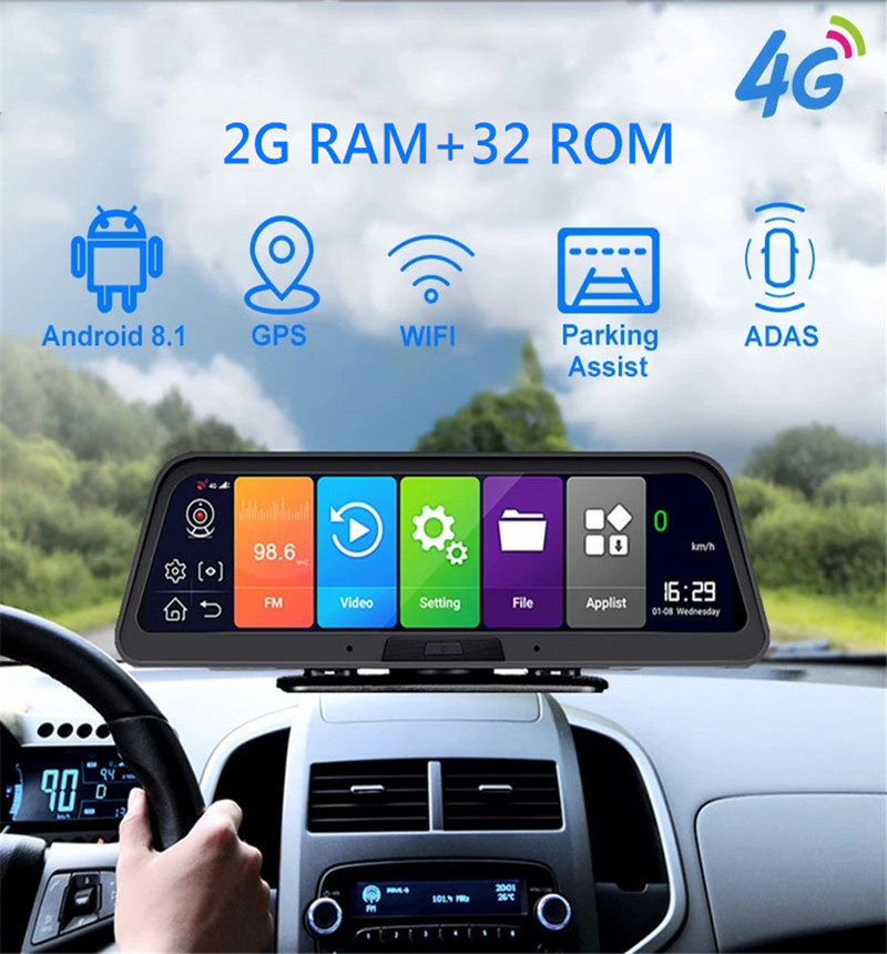 10-inch 4G Driving Recorder Android 8.1 2GB+32GB Car DVR ADAS WIFI GPS Navigation Registrar HD 1080P Video Recorder