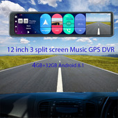 Αυτοκίνητο Smart Rearview Mirror Recorder Video 4GB+32GB 12`` Triple Screen Dual Lens Dash Camera Android 8.1 GPS Navigation ADAS DVR