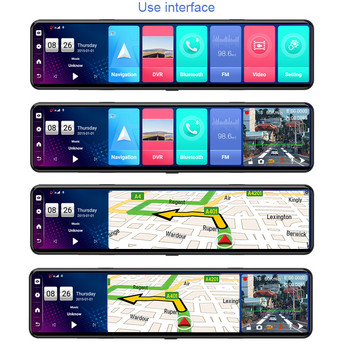 Αυτοκίνητο Smart Rearview Mirror Recorder Video 4GB+32GB 12\'\' Triple Screen Dual Lens Dash Camera Android 8.1 GPS Navigation ADAS DVR