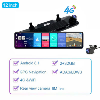 Αυτοκίνητο Smart Rearview Mirror Recorder Video 4GB+32GB 12`` Triple Screen Dual Lens Dash Camera Android 8.1 GPS Navigation ADAS DVR