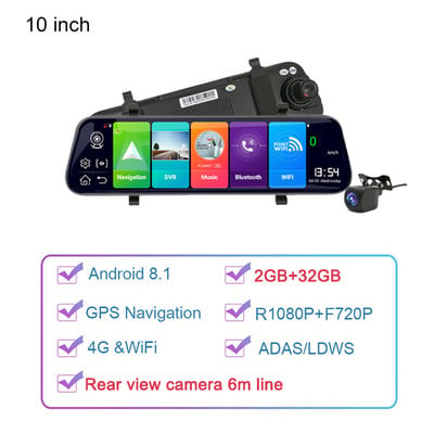 10 inčni 4G ADAS Android DVR za automobile GPS navigacija Dual Lens Dash Cam 1080P stražnja kamera Video rekorder Registrator 24-satni monitor