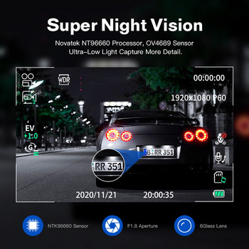 4K Dash Cam Μπροστινή 2160P + Πίσω Κάμερα 1080P Διπλός Φακός Εγγραφή DVR αυτοκινήτου Ενσωματωμένο σε GPS WiFi WDR Αυτόματη κάμερα βίντεο νυχτερινής όρασης