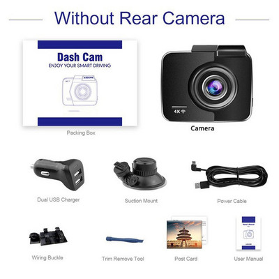 Cameră de bord 4K Cameră frontală 2160P + Cameră spate 1080P cu lentilă duală Înregistrator DVR pentru mașină GPS încorporat WiFi WDR Cameră video automată cu viziune de noapte