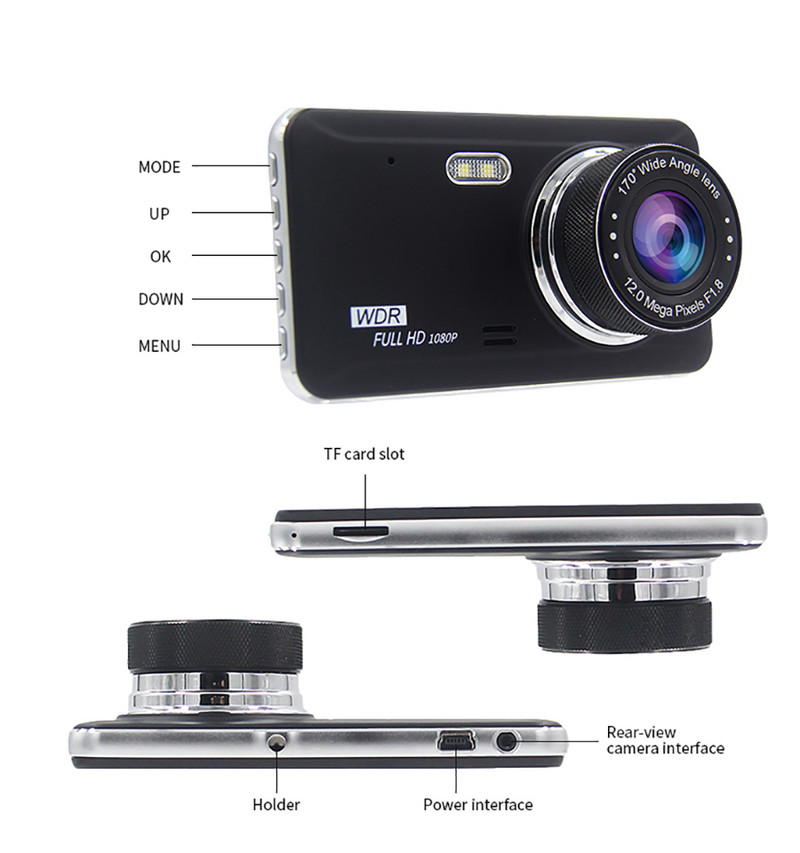 Anfilite 4.0" Κάμερα Dvr αυτοκινήτου Full HD 1080P Dash Cam Auto Registrator με διπλό φακό νυχτερινή όραση με κάμερα οπισθοπορείας εγγραφής βίντεο