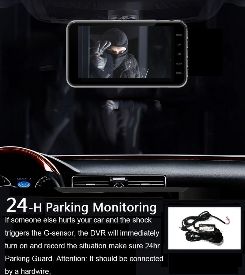 Anfilite 4.0" Κάμερα Dvr αυτοκινήτου Full HD 1080P Dash Cam Auto Registrator με διπλό φακό νυχτερινή όραση με κάμερα οπισθοπορείας εγγραφής βίντεο