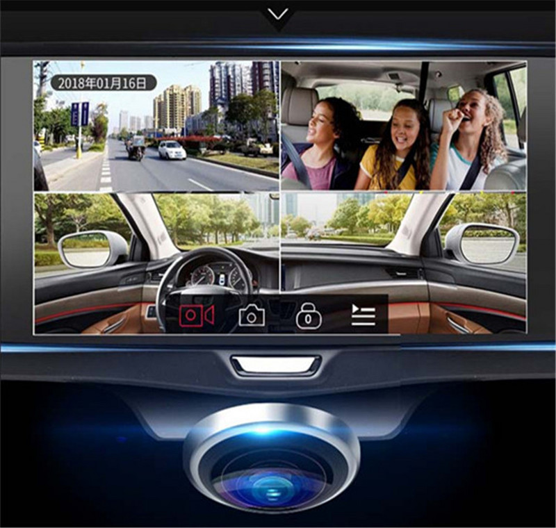 DVR pentru mașină de 5 inchi 360 ° Înregistrare video panoramică Lentilă Fisheye în 5 direcții fără unghi mort Dashcam IPS HD LCD Ecran tactil Oglindă retrovizoare