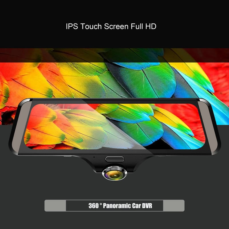 DVR pentru mașină de 5 inchi 360 ° Înregistrare video panoramică Lentilă Fisheye în 5 direcții fără unghi mort Dashcam IPS HD LCD Ecran tactil Oglindă retrovizoare