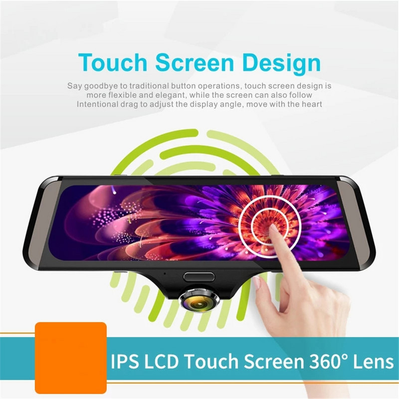 DVR pentru mașină de 5 inchi 360 ° Înregistrare video panoramică Lentilă Fisheye în 5 direcții fără unghi mort Dashcam IPS HD LCD Ecran tactil Oglindă retrovizoare