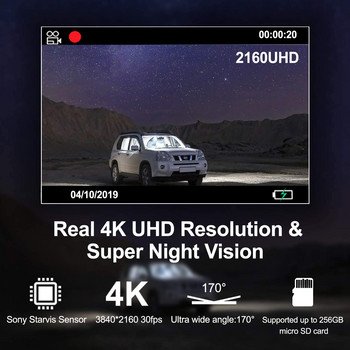 3,16 ιντσών DVR αυτοκινήτου 4K UHD 3840*2160P Dash Cam WIFI GPS Park Monitor Sony IMX415 Sensor 1080P Car Camera Night Vision Recorder