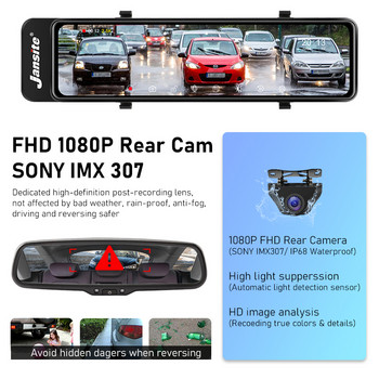 Jansite 11 ιντσών 2K Car Dash Cam Μπροστινή πίσω κάμερα 1440P DVR Detector Recorder 24H Parking Monitor Tracking GPS 2,5K
