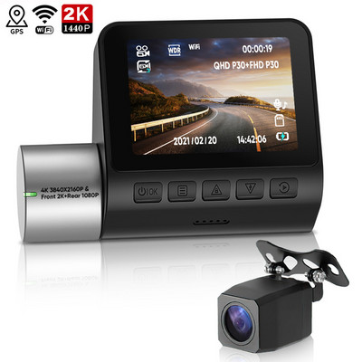 Εγγραφή βίντεο ταμπλό αυτοκινήτου DVR 4K με διπλό φακό 3`` LCD εμπρός και πίσω 2160P+1080P Διπλές κάμερες Dashcam WIFI GPS ADAS Night Vision