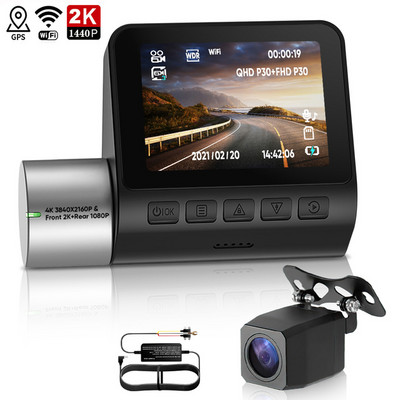 Εγγραφή βίντεο ταμπλό αυτοκινήτου DVR 4K με διπλό φακό 3`` LCD εμπρός και πίσω 2160P+1080P Διπλές κάμερες Dashcam WIFI GPS ADAS Night Vision