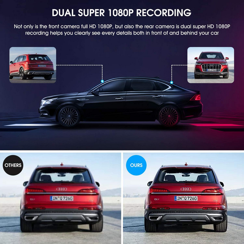 Εγγραφή βίντεο ταμπλό αυτοκινήτου DVR 4K με διπλό φακό 3`` LCD εμπρός και πίσω 2160P+1080P Διπλές κάμερες Dashcam WIFI GPS ADAS Night Vision