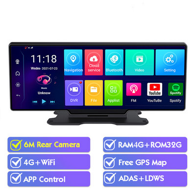 Cel mai recent DVR auto 4G Android 8.1 Cameră de bord WiFi/ADAS/GPS Recorder HD 1080P Oglindă retrovizoare cu două lentile 4+32G Video Recorder digital