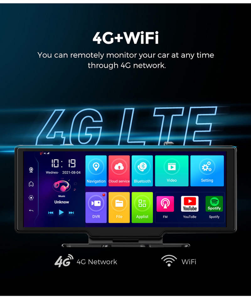 Cel mai recent DVR auto 4G Android 8.1 Cameră de bord WiFi/ADAS/GPS Recorder HD 1080P Oglindă retrovizoare cu două lentile 4+32G Video Recorder digital