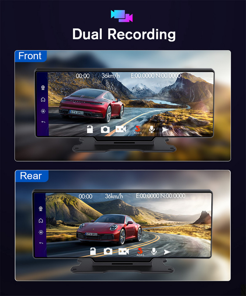 Cel mai recent DVR auto 4G Android 8.1 Cameră de bord WiFi/ADAS/GPS Recorder HD 1080P Oglindă retrovizoare cu două lentile 4+32G Video Recorder digital