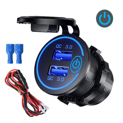 Quick Charge 3.0 Dual USB Car Charger Waterproof 12V/24V QC3.0 USB Fast Charger Socket Power Outlet with Touch Switch