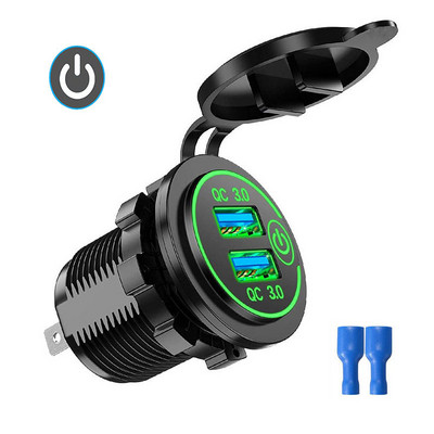 Quick Charge 3.0 dvostruki USB auto punjač Vodootporan 12V/24V QC3.0 USB brzi punjač Utičnica s prekidačem na dodir