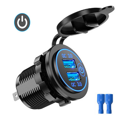 Quick Charge 3.0 dvostruki USB auto punjač Vodootporan 12V/24V QC3.0 USB brzi punjač Utičnica s prekidačem na dodir