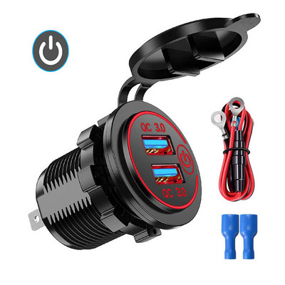 Quick Charge 3.0 dvostruki USB auto punjač Vodootporan 12V/24V QC3.0 USB brzi punjač Utičnica s prekidačem na dodir