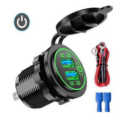 Quick Charge 3.0 dvostruki USB auto punjač Vodootporan 12V/24V QC3.0 USB brzi punjač Utičnica s prekidačem na dodir