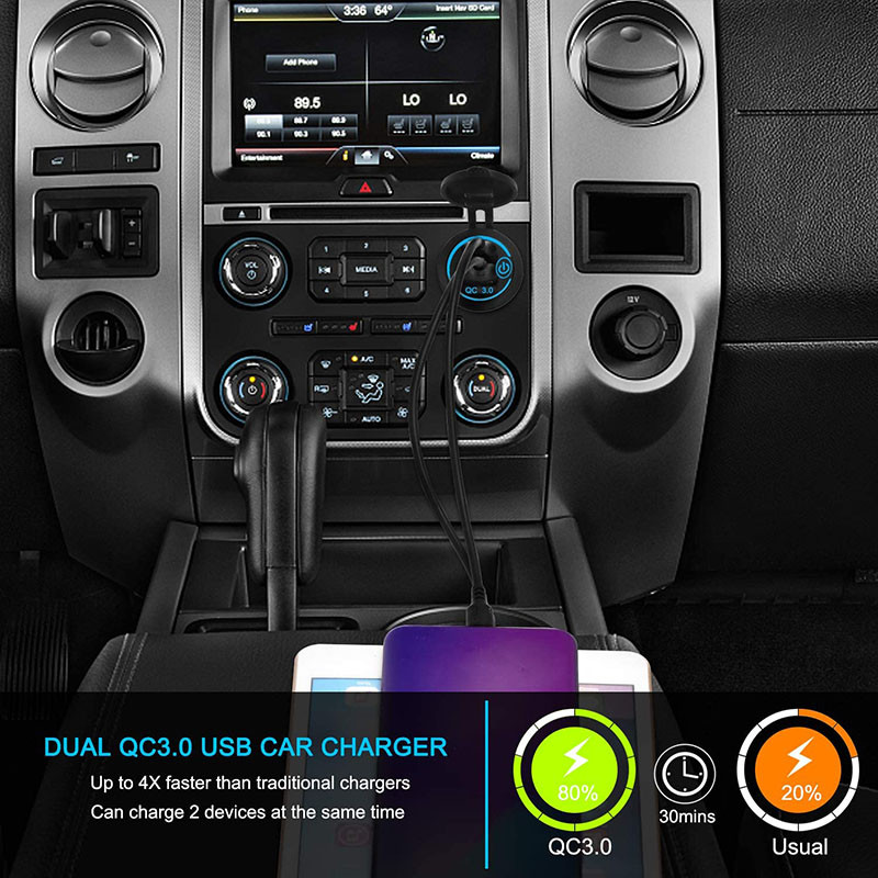 Quick Charge 3.0 kahe USB-autolaadija veekindel 12V/24V QC3.0 USB-kiirlaadija pistikupesa puutelülitiga