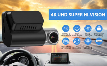 2-инчов 4K рекордер за шофиране 2160P+1080P Dual Cam Sprint Camera GPS тракер WiFi Dash Cam 24H паркинг Камера за нощно виждане Автомобилен DVR