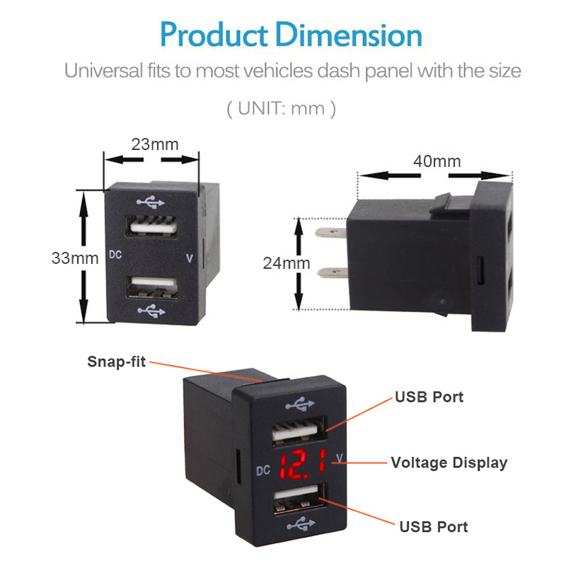 2.1A Dual USB auto utičnica punjač 12-24V promotivni LED USB auto adapter punjač za Toyotu za mobitel auto punjač D5
