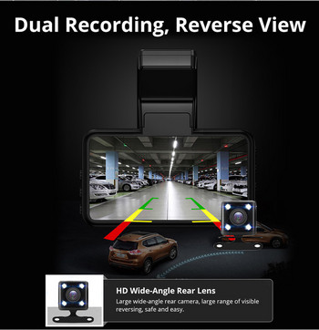 3-инчова камера за табло 1080P двоен обектив Автомобилен DVR Вграден WiFi GPS записващо устройство Dashcam 170° Широкоъгълен цикъл на запис 24-часов монитор за паркиране