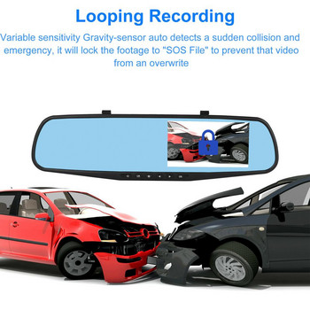 Καθρέπτης οπισθοπορείας αυτοκινήτου 1080P 170 μοιρών Εγγραφή βίντεο με διπλό φακό οδήγησης Rearview Dash Camera 4,3 ιντσών Αξεσουάρ Ηλεκτρονικών Αυτοκινήτων