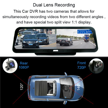 10 ιντσών καθρέφτη Dvr αυτοκινήτου Εγγραφή βίντεο νυχτερινή όραση ADAS Android 4G Dash Cam 1080P Κάμερα αυτοκινήτου Πλοήγηση GPS WIFI Οθόνη στάθμευσης