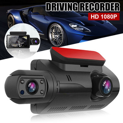 1080P Dash Cam elülső és kabinos, kétlencsés autós kamerarögzítő, 3" képernyő 110°-os széles látószögű éjszakai látó hurokrögzítő mozgásérzékelő