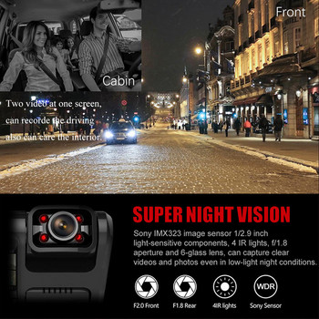 4K Dash Cam Sprint Camera Ultra HD 1080P Двойна леща Автомобилен DVR Вграден Sony сензор за изображение Камера GPS WIFI ADAS Монитор за нощно виждане