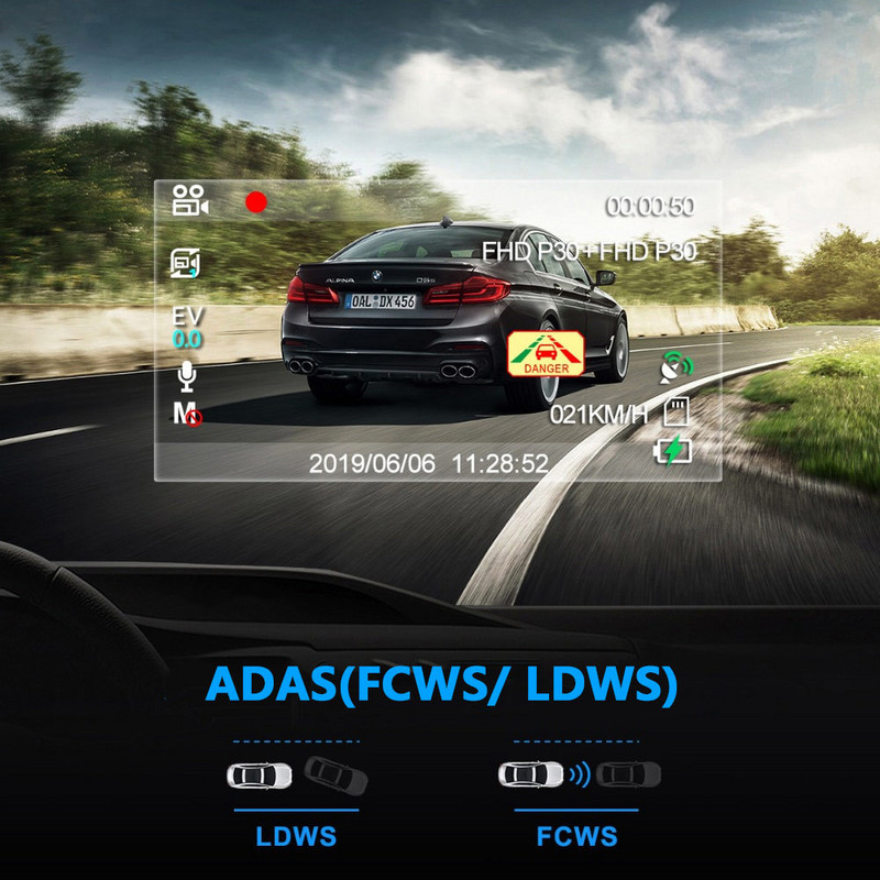 4K Dash Cam Sprint Camera Ultra HD 1080P cu lentile duale DVR auto incorporat Sony Senzor de imagine Camera GPS WIFI ADAS Monitor de vedere nocturna