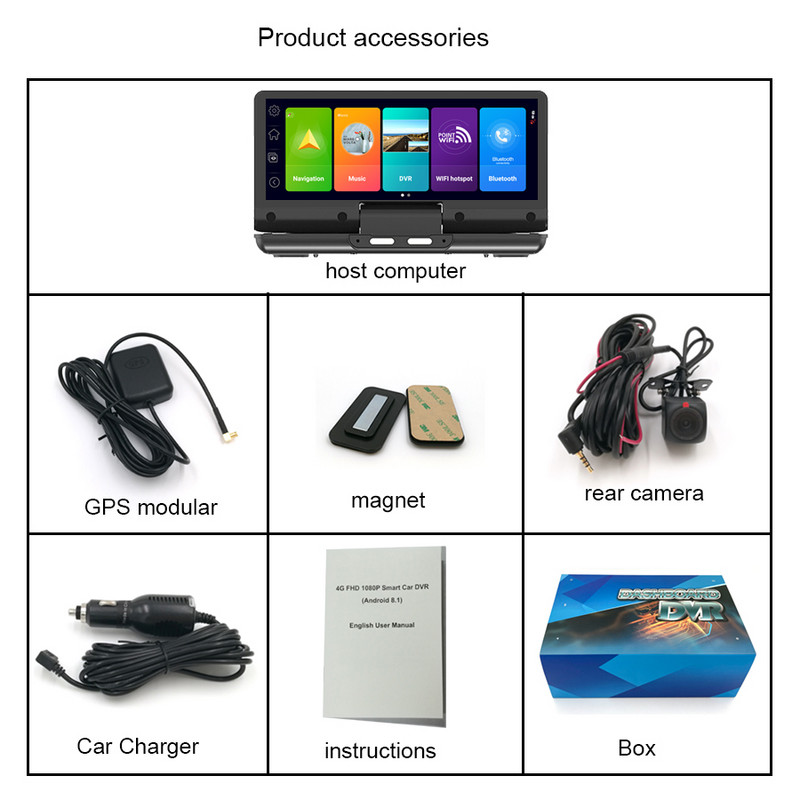 Anfilite 7 collu GPS navigācija RAM2GB ROM 32G 1080P Automašīnas video ierakstītājs Informācijas panelis Android GPS Bezmaksas karte ar aizmugurējo kameru