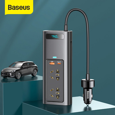 Автомобилен инвертор Baseus DC 12V към AC 220V 110V Auto Converter Inversor USB Type C Бързо зарядно устройство Европа Автомобилен захранващ адаптер Инвертор