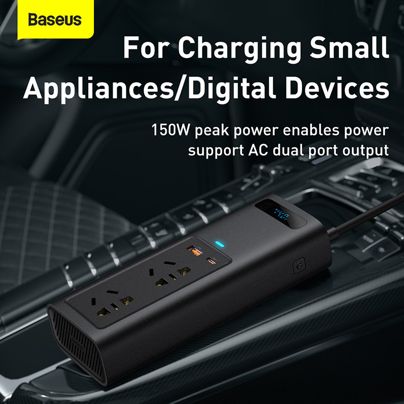 „Baseus“ automobilio keitiklis DC 12V–AC 220V 110V automatinis keitiklis C tipo USB greitasis įkroviklis Europoje automobilio maitinimo adapterio keitiklis
