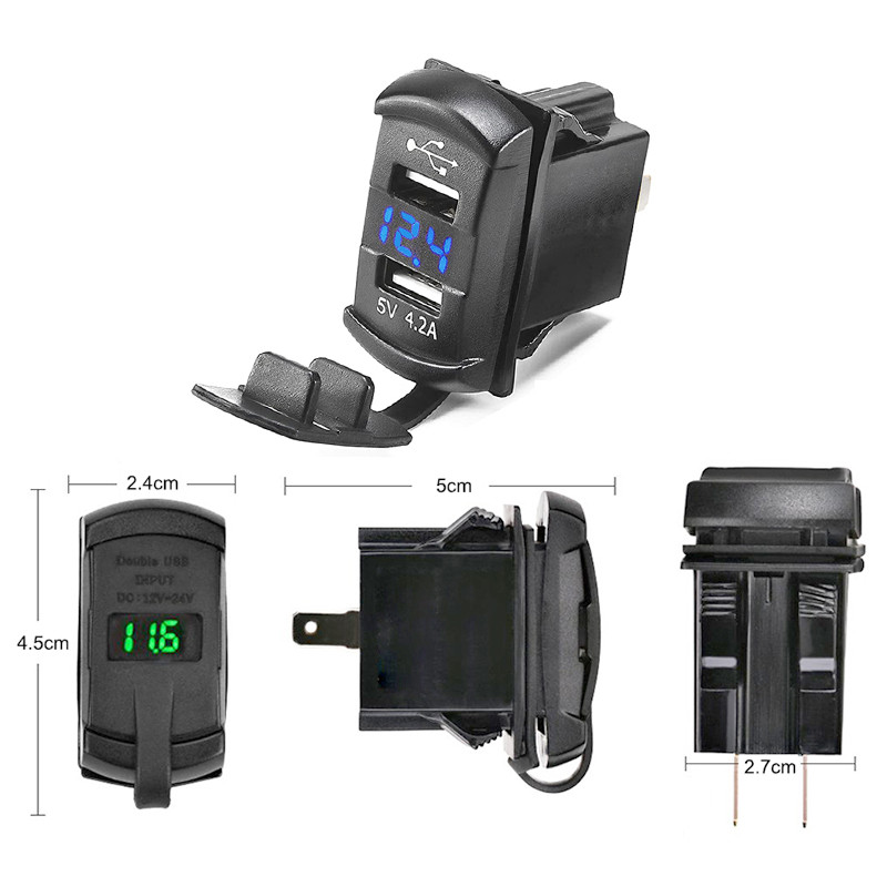 Kahe USB-autolaadija 4,2 A klahv-adapteri pesa LED digitaalne voltmeeter paadi RV-sõiduki Rocker Marine lülituspaneeli jaoks